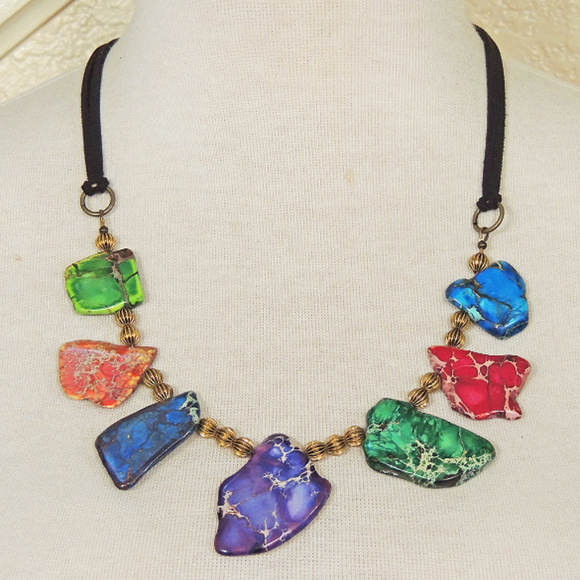 Handmade Jasper Suede Statement Bib Necklace - Picture 1 of 3
